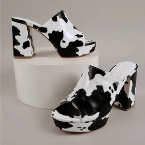 Faux Leather Open-toe Slip-on Block Heels